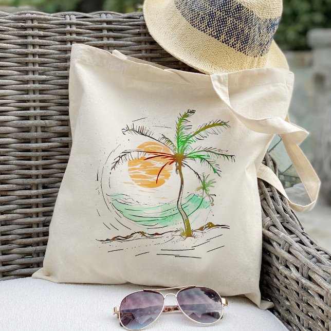 Bolsa Tote Sun Sea Palm Tree Beach Holiday (Criador carregado)