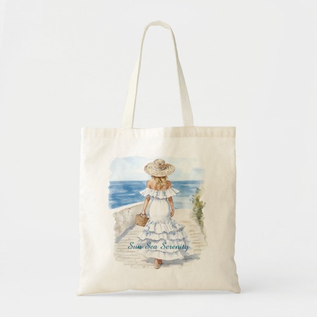Bolsa Tote Sun Sea Serenity Ocean View Blond White Dress (Frente)