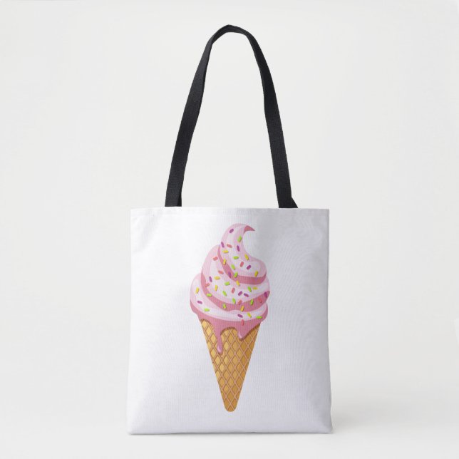 Bolsa Tote Sundae de morango em cone de waffle com cobertura (Frente)