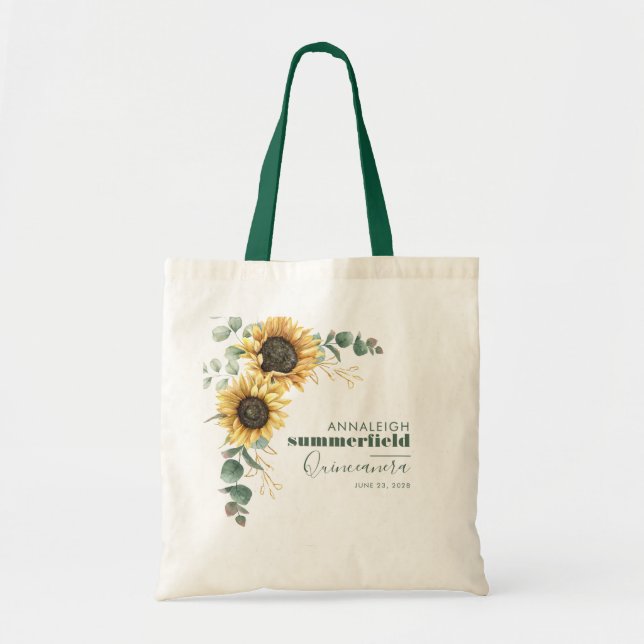 Bolsa Tote Sunflower Eucalyptus 15 Birthday Quinceanera (Frente)