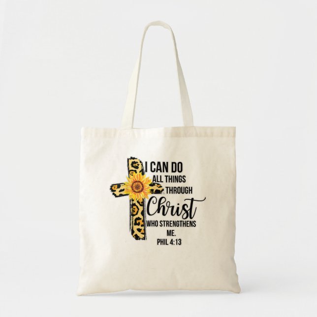 Bolsa Tote Sunflower Lepard Cheetah Impressão Cross Jesus Cri (Frente)