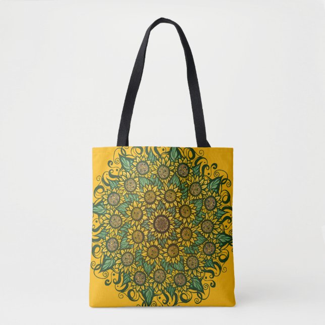 Bolsa Tote Sunflower Mandala Nature Lover Girassóis Floral (Frente)