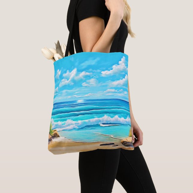 Bolsa Tote Sunny Beach Waves Design (Close Up)