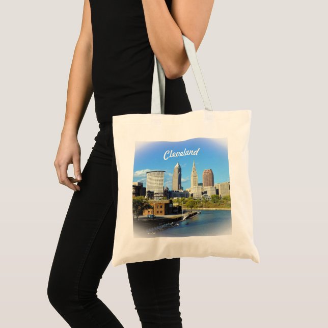 Bolsa Tote Sunny Cleveland River Skyline (Frente (produto))