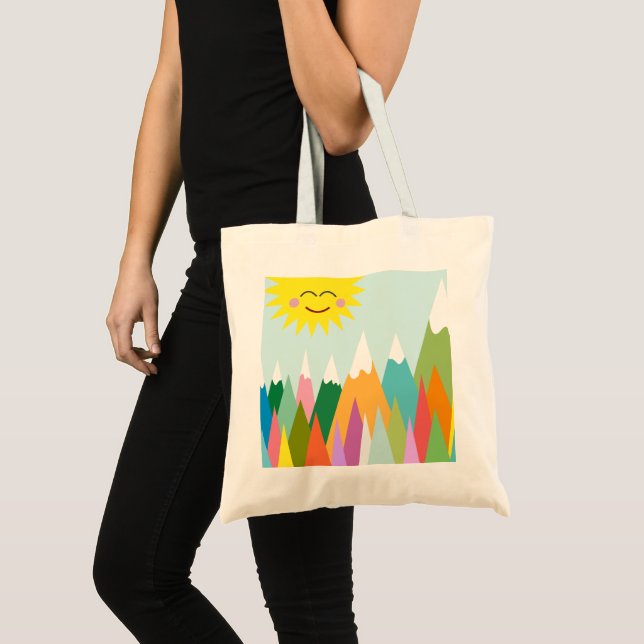 Bolsa Tote Sunny, neve coberta de montanhas (Frente (produto))