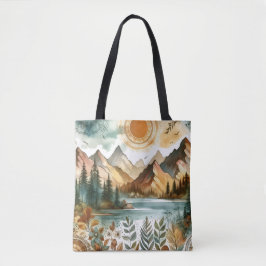 Bolsa Tote Sunny Rustic Boho Nature Pattern Mountain Lake