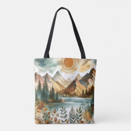 Bolsa Tote Sunny Rustic Boho Nature Pattern Mountain Lake