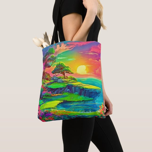 Bolsa Tote Sunset Cliff Paradise Art (Close Up)