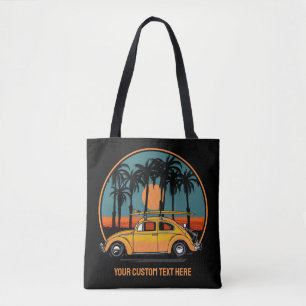 Bolsa Tote Sunset de Surfer Tropical de Texto Personalizado