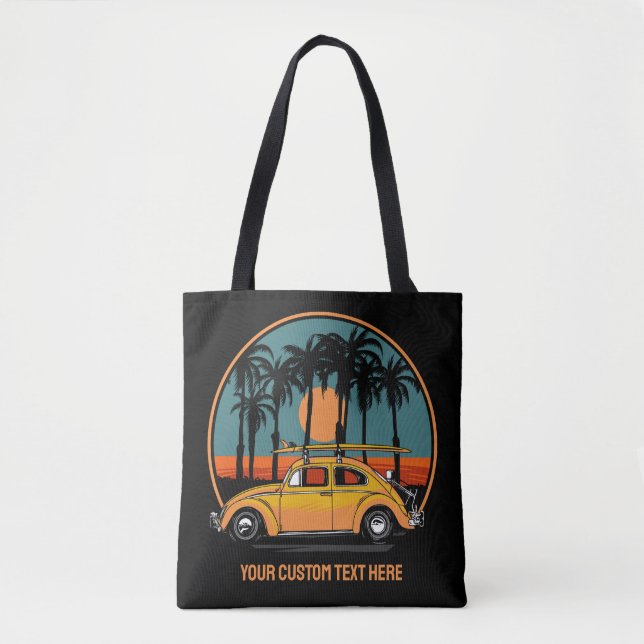 Bolsa Tote Sunset de Surfer Tropical de Texto Personalizado (Frente)
