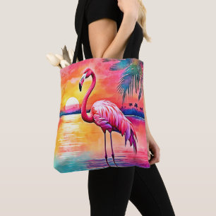 Bolsa Tote Sunset Flamingo Art Design