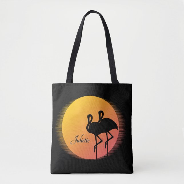 Bolsa Tote Sunset Flamingos Pessoal com Nome (Frente)