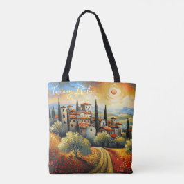 Bolsa Tote Sunset on Vineyard Tuscany Painting Italy Viagem