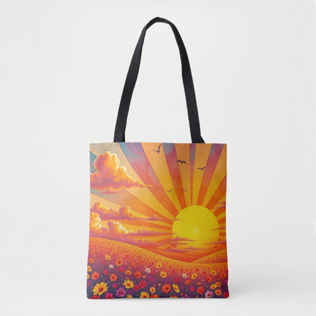 Bolsa Tote Sunset Radiante Sobre Paisagem Whimical (Frente)