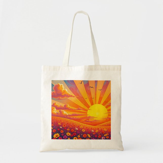 Bolsa Tote Sunset Radiante Sobre Paisagem Whimical (Frente)