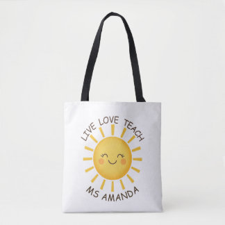 Bolsa Tote Sunshine Live Love Teach Personalizado Professor