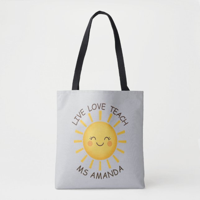 Bolsa Tote Sunshine Live Love Teach Personalized Teacher  (Frente)
