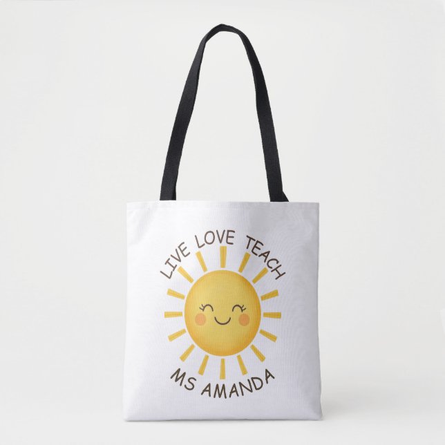 Bolsa Tote Sunshine Live Love Teach Personalized Teacher  (Frente)