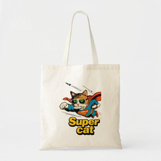 Bolsa Tote Super Gato Voando com Peixe  (Frente)