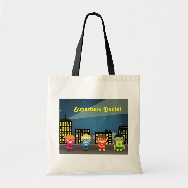 Bolsa Tote Super-herói bonito da skyline para miúdos (Frente)