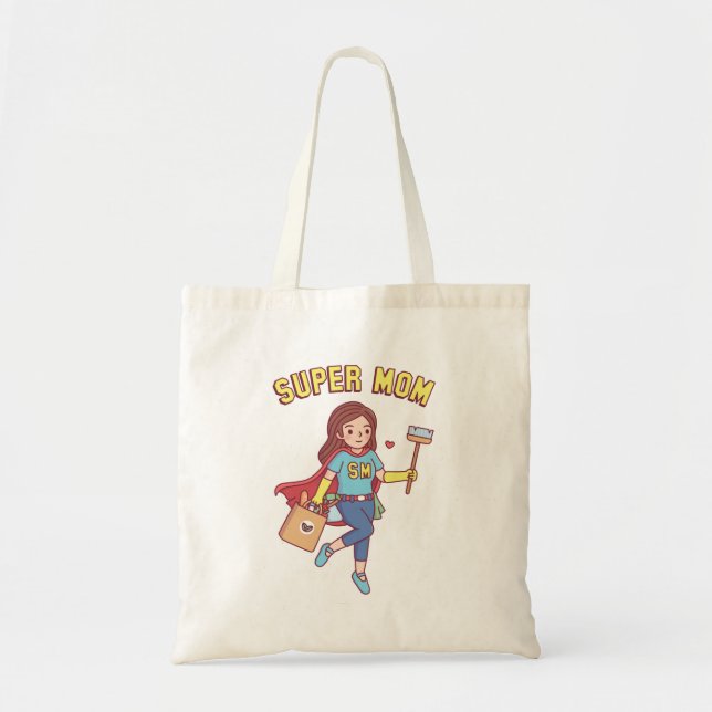 Bolsa Tote Super Mãe Com Escova de Limpeza e Compras Divertid (Frente)