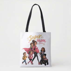 Bolsa Tote Super Mãe de 5 Mãe Grávida Cartoon Retro