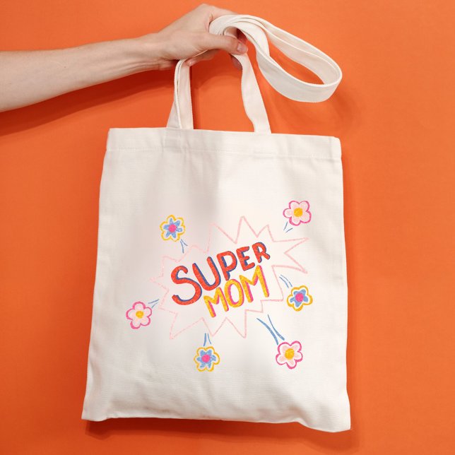 Bolsa Tote Super Mom Flower Comic Bubble Mother`s Day (Criador carregado)