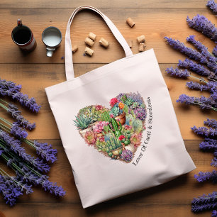 Bolsa Tote Superfície De Cactos E Suculentes Em Forma De Cora