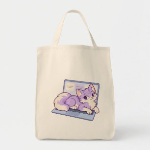 Bolsa Tote Superintendente de Laptop Gato Lilás Lila