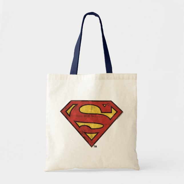 Bolsa Tote Superman S-Shield | Logótipo Grunge Black Outline (Frente)