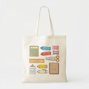 Bolsa Tote Suprimentos de volta à escola para crianças Kawaii