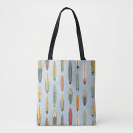 Bolsa Tote Surf Life Retro Costeiro Azul Impressão de Prancha