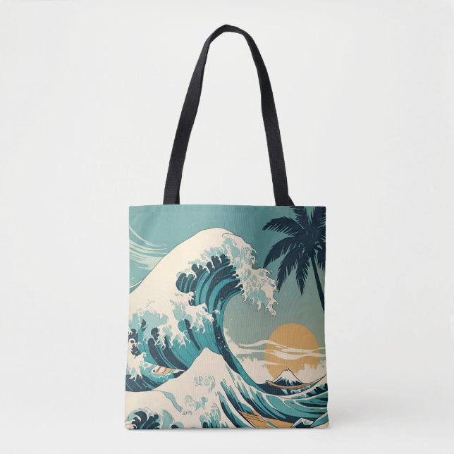 Bolsa Tote Surf para cima retro Wave Design Classic Californi (Frente)