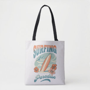Bolsa Tote Surfing Paradise retro style design