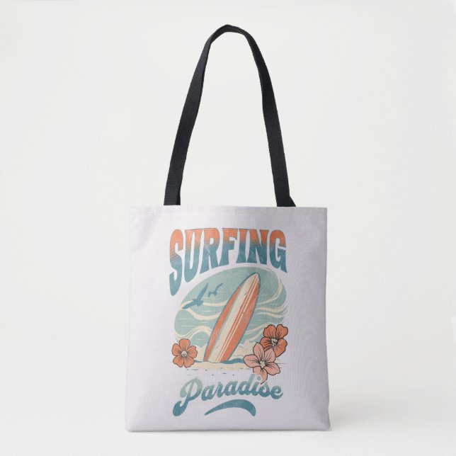 Bolsa Tote Surfing Paradise retro style design (Frente)