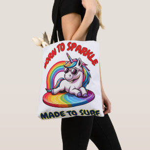 Bolsa Tote Surfista do Unicórnio Arco-Íris Surfar Legal