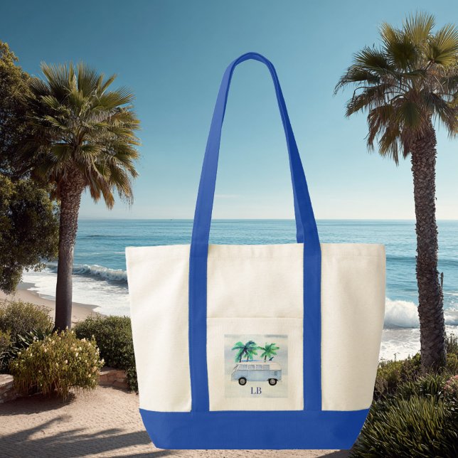 Bolsa Tote Surfs Up Monograma com Corte Contraste (Surfing lover beach tote bag)