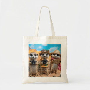Bolsa Tote Suricatos Vestidos como Turistas com Câmeras e Map