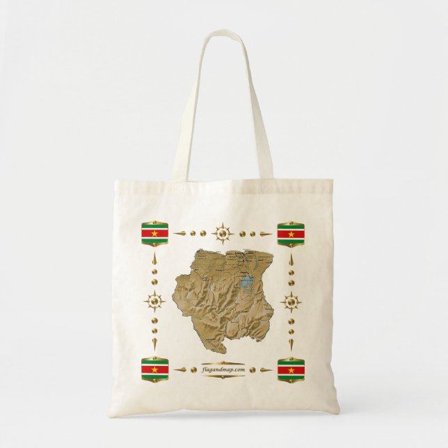 Bolsa Tote Suriname Map + Flags Bag (Frente)