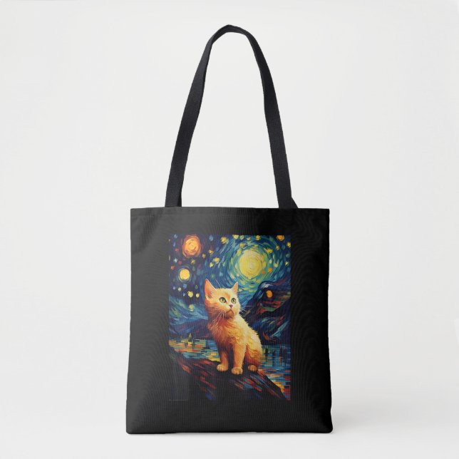 Bolsa Tote Surreal Starry Night Munchkin Cat (Frente)