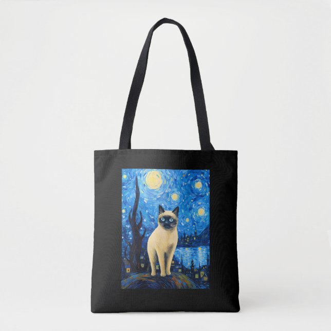 Bolsa Tote Surreal Starry Night Siamese Cat (Frente)