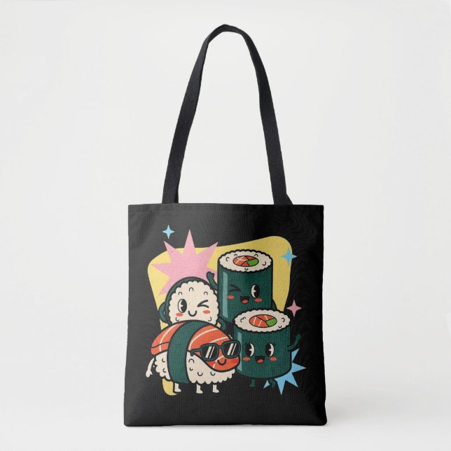 Bolsa Tote Sushi Japonês Fofo Retro Kawaii Comida Japonesa (Frente)