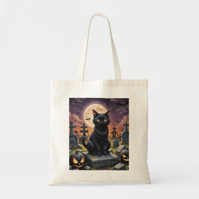 Bolsa Tote Sussurros da Hora das Bruxas - Gato Negro (Frente)