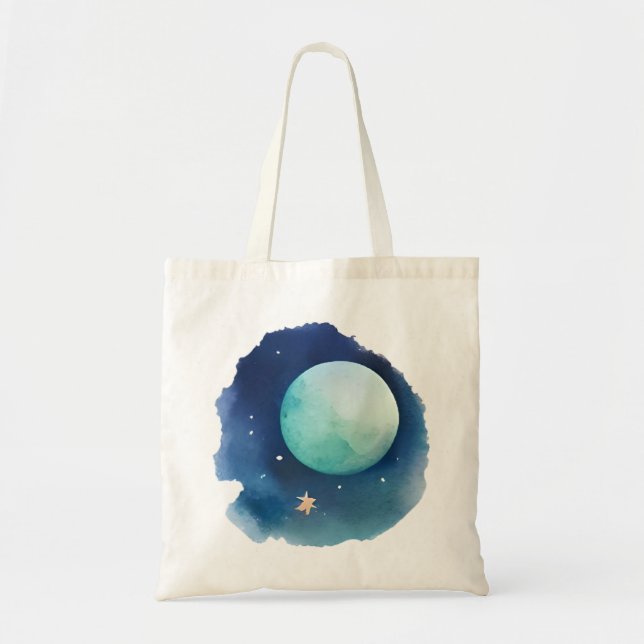 Bolsa Tote Sussurros Lunares: Capa de Noite de Aquarela (Frente)