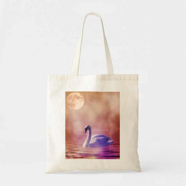 Bolsa Tote Swan Branco flutuando num lago névoo (Frente)