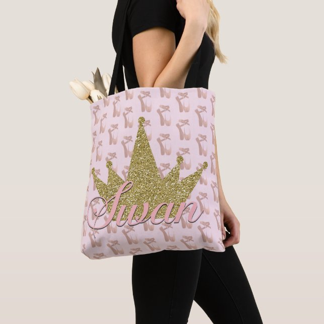 Bolsa Tote Swan Princess Dourada Glitter Crown Glam (Close Up)