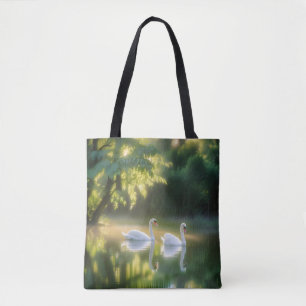 Bolsa Tote Swans Místicos Que Glidificam Graciosamente Na Lan