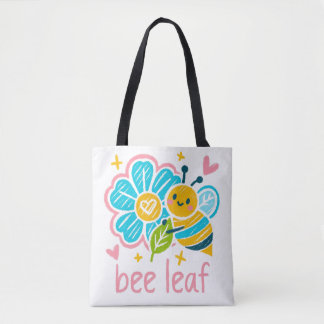Bolsa Tote Sweet "Bee Leaf" Crayon Art: Whimsical Bee