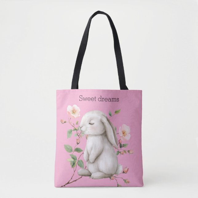Bolsa Tote Sweet Dreams Bunny Rabbit Roses Pink Floral (Frente)