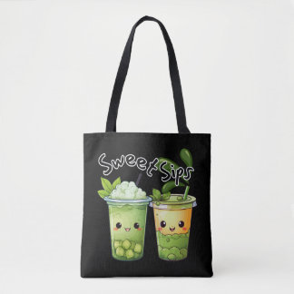 Bolsa Tote Sweet Sips Kawaii Duo de Chá com Bolhas